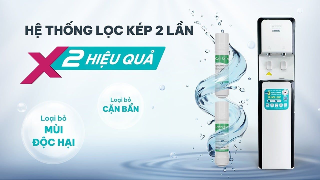 Cấu trúc lọc kép song song giúp tăng gấp đôi hiệu quả loại bỏ cặn bẩn và mùi độc hại