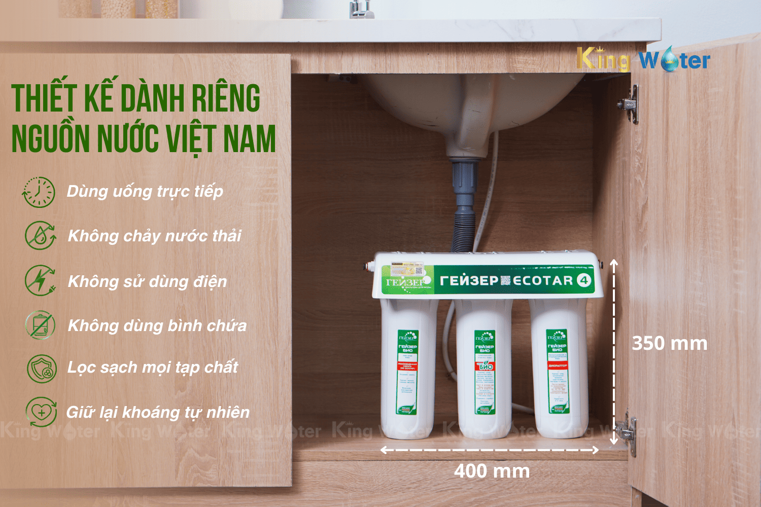 Máy Geyser Ecotar 4 sở hữu nhiều tính năng nổi bật phù hợp với nguồn nước Việt