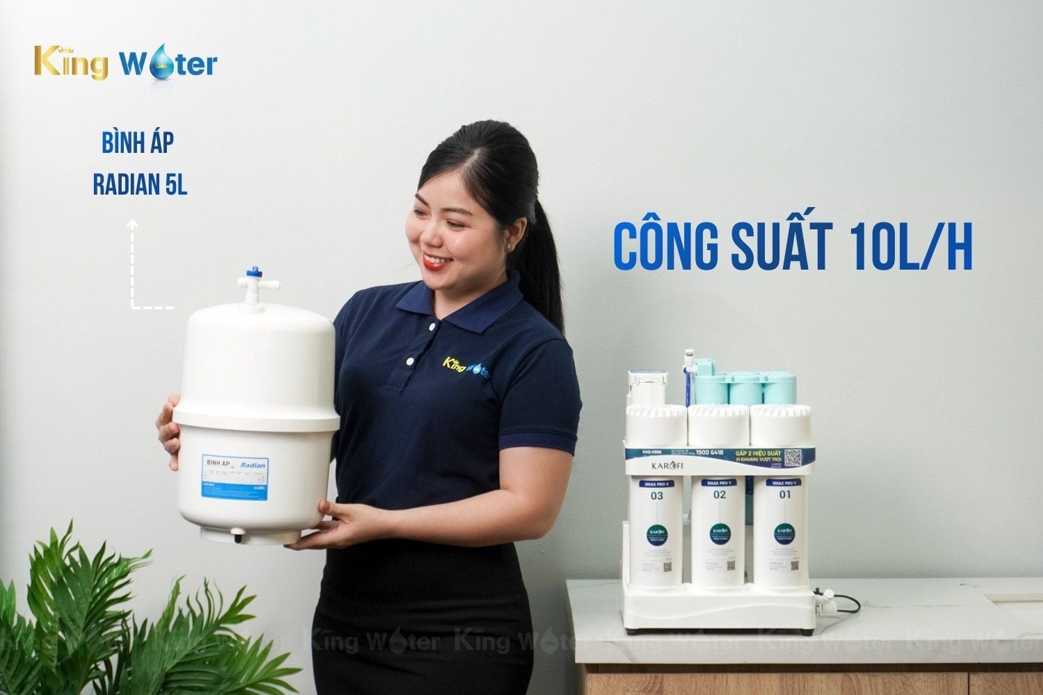 Công suất 10 L/giờ kết hợp bình áp 5 L giúp máy cung cấp nước nhanh chóng