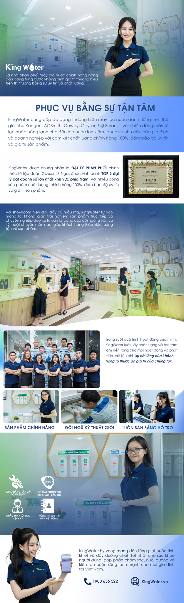 Đội ngũ kỹ thuật của KingWater được đào tạo bài bản về đặc thù từng dòng máy Geyser