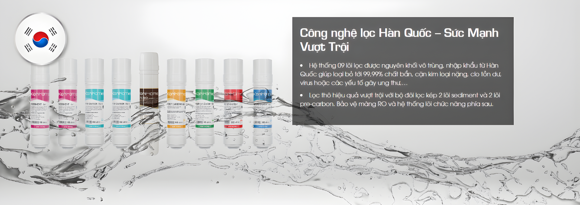 Máy lọc nước nóng lạnh Korihome WPK-910 Series 9 sở hữu hệ thống 9 lõi lọc cao cấp Hàn Quốc