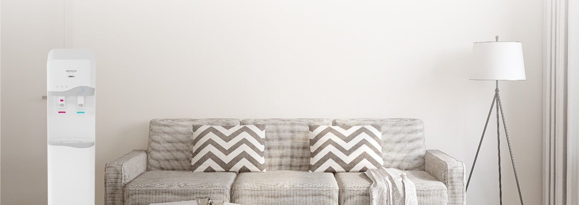 Máy lọc nước Korihome WPK-910 sở hữu thiết kế tủ đứng sang trọng, gam màu trắng tối giản