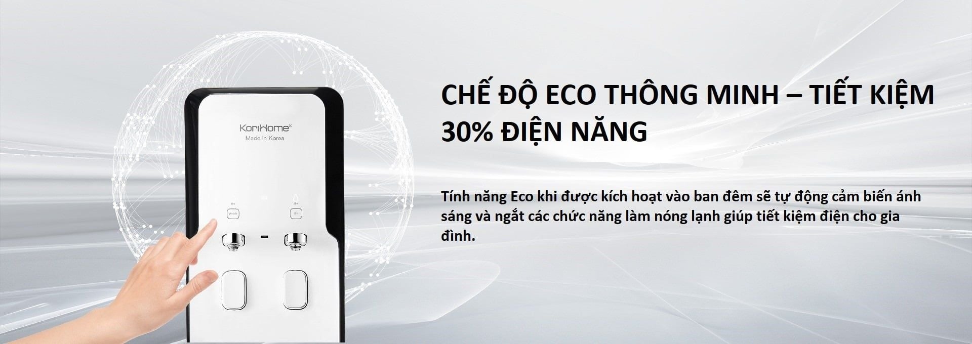 Máy lọc nước nóng lạnh Korihome WPK-928 tích hợp chế độ ECO thông minh – Tiết kiệm 30% điện năng