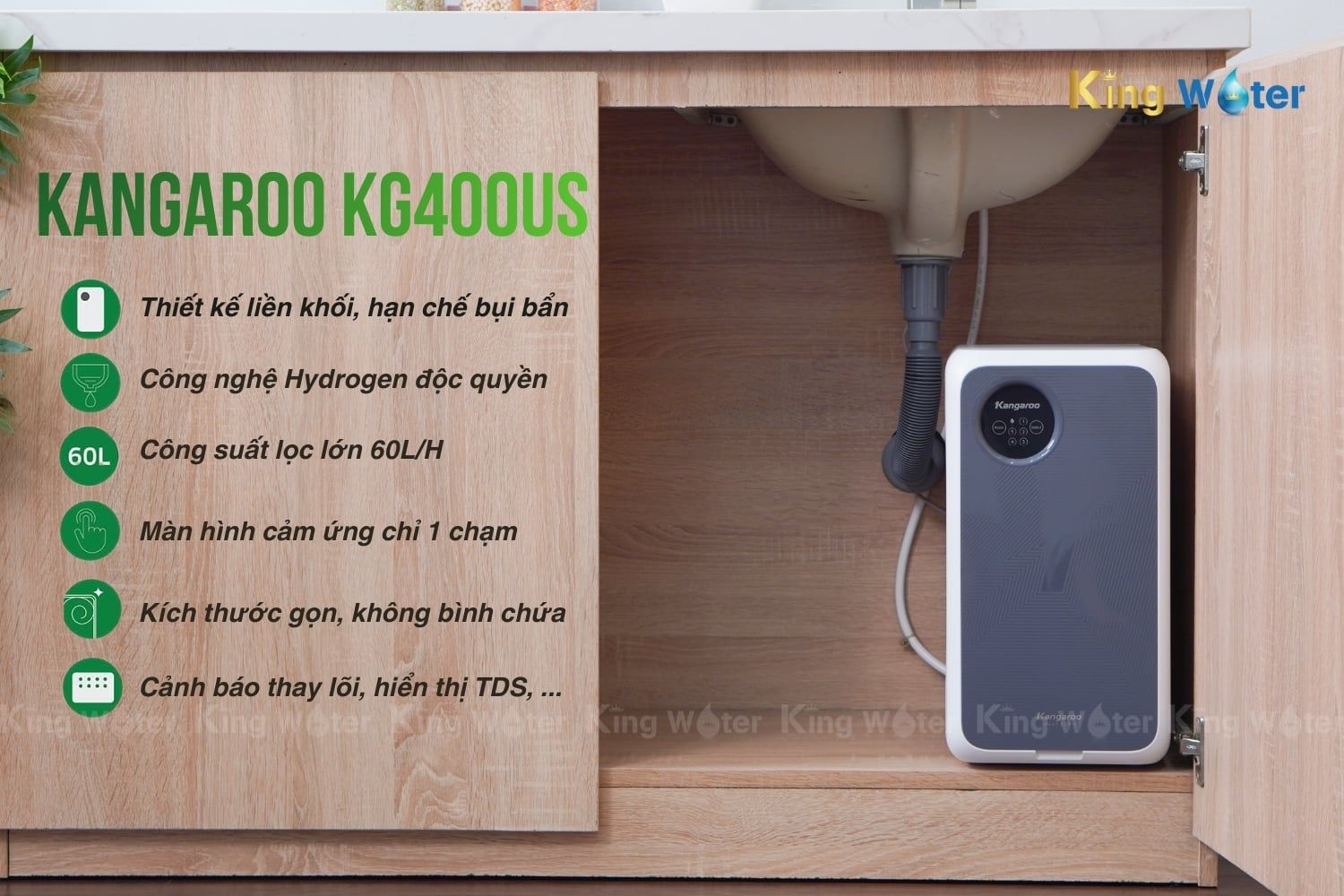 Hệ thống lõi lọc Kangaroo Hydrogen KG400US được đúc nguyên khối hoàn chỉnh