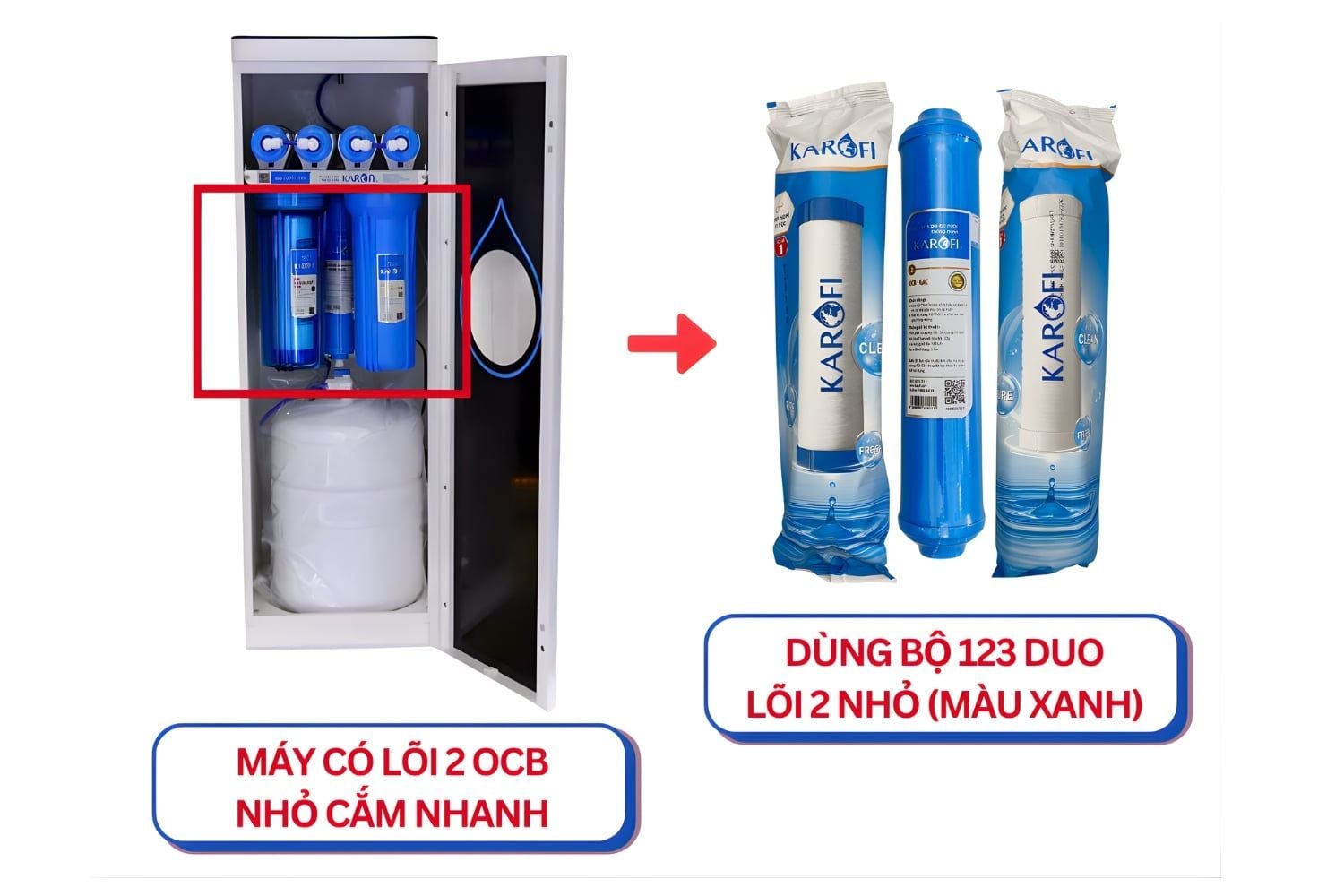 Bộ lõi lọc thô 1,2,3 Karofi (Lõi 2 GAC-OCB) tương thích các dòng máy B930, N-e