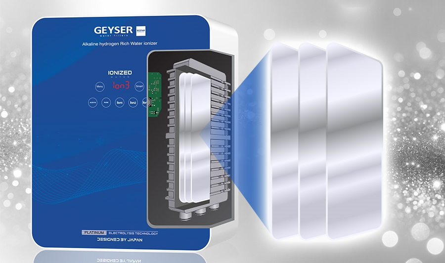 Máy ion kiềm Geyser Ecotar 9 Slim T trrang bị 3 tấm điện cực Titanium phủ Platinum