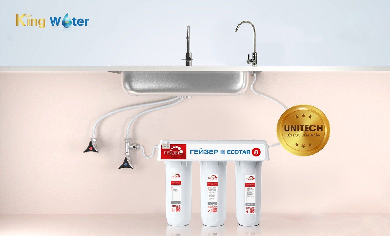 Máy lọc nước Nano Ion Canxi Geyser Ecotar 8 có thể đặt gầm hoặc treo tường