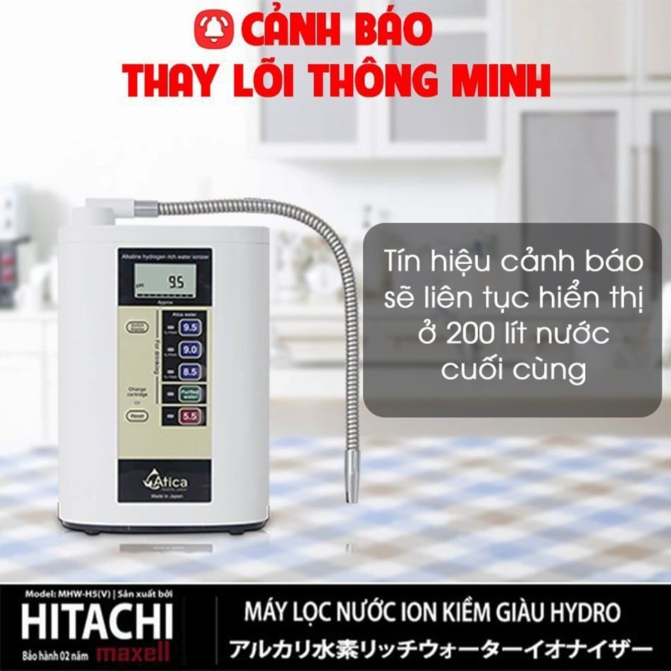 Máy lọc ion kiềm Atica MHW-H5(V) với tính năng cảnh báo thay lõi thông minh