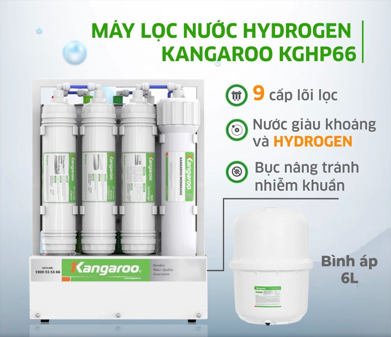 Kangaroo KGHP66 sở hữu hệ thống 9 lõi lọc mạnh mẽ