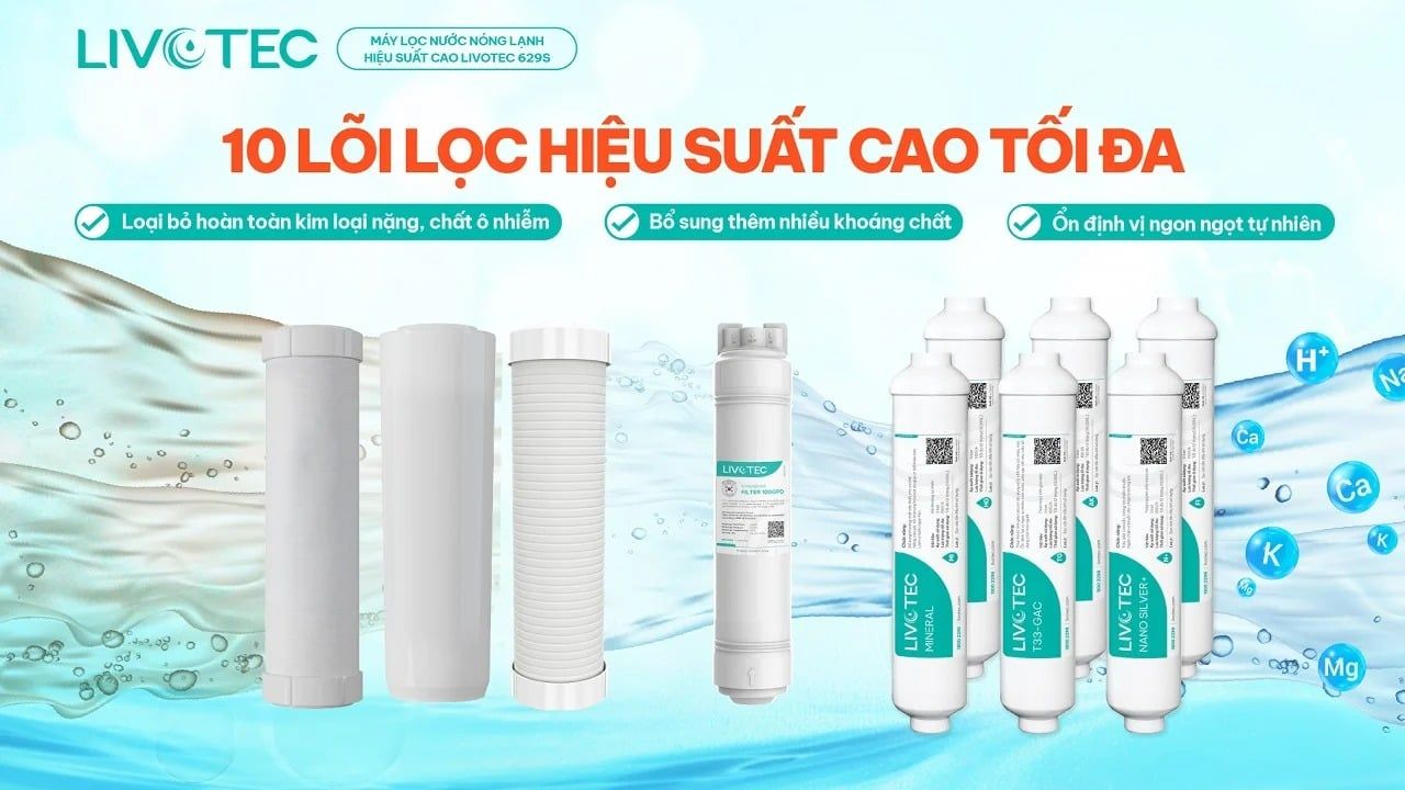 Hệ 10 lõi lọc công nghệ cao - đảm bảo nguồn nước tinh khiết