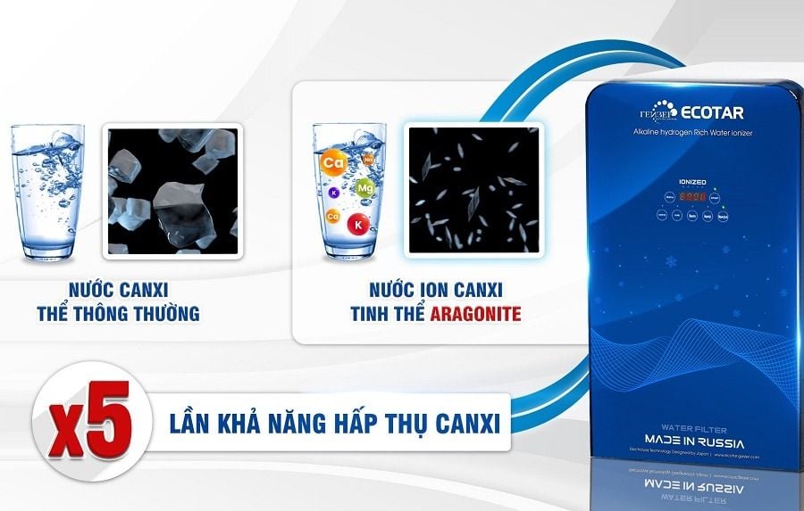 Máy ion kiềm Geyser Ecotar 9 với công nghệ chuyển đổi khoáng tự nhiên sang thể Aragonite
