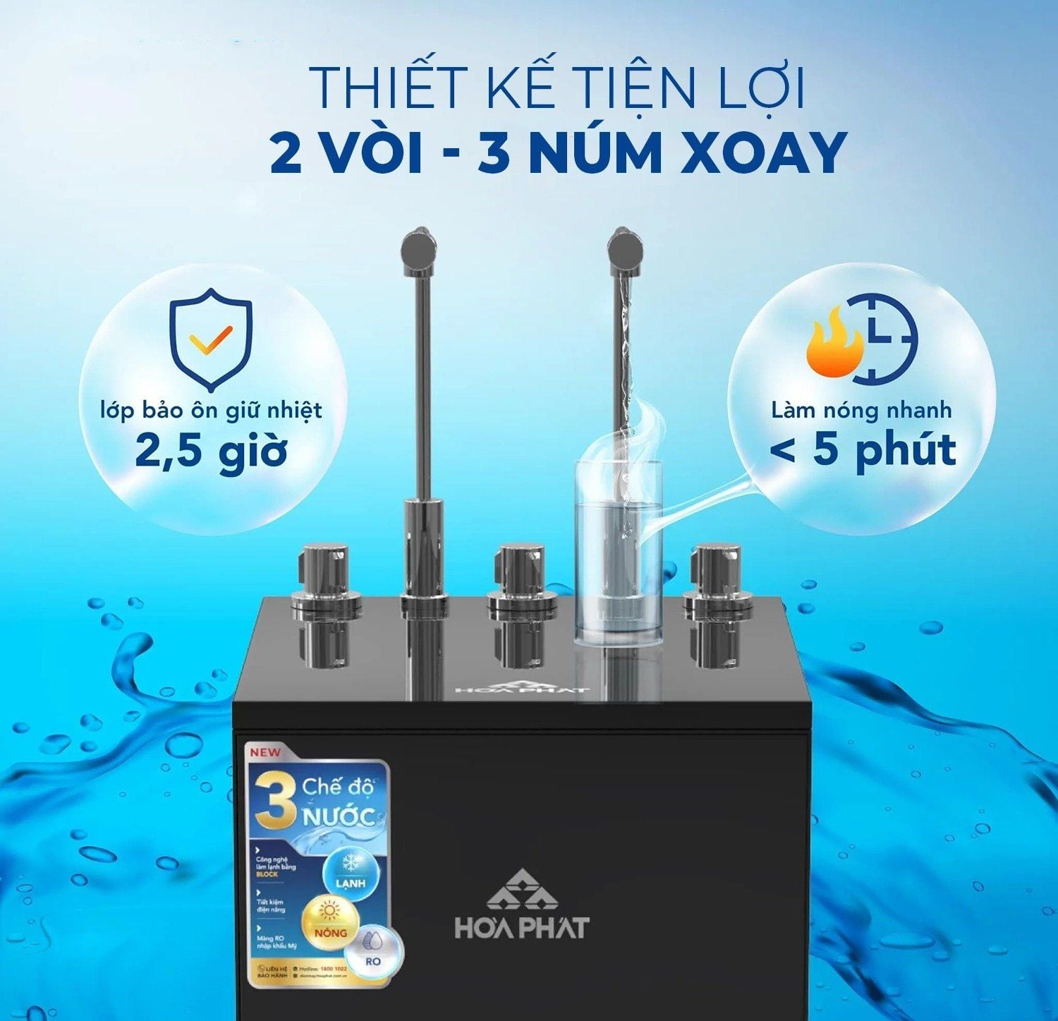 Hòa Phát HPN629 thiết kế 2 vòi nước và 3 núm xoay