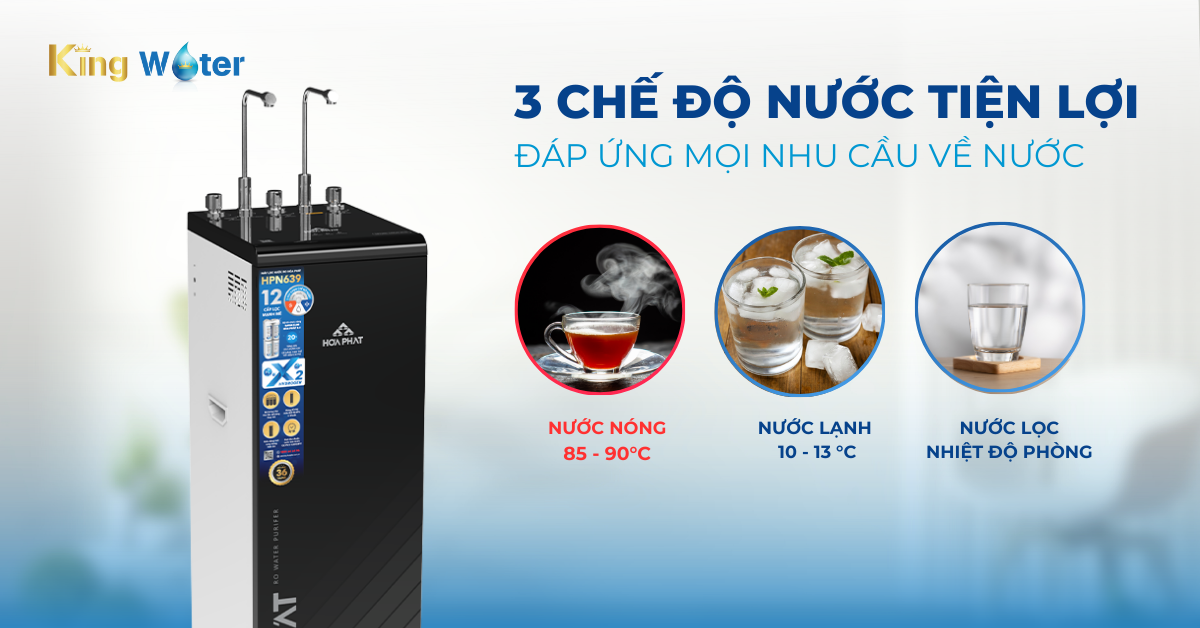 Lưu lượng lọc mạnh mẽ, 3 chế độ Nóng - Lạnh - Nguội tiện lợi