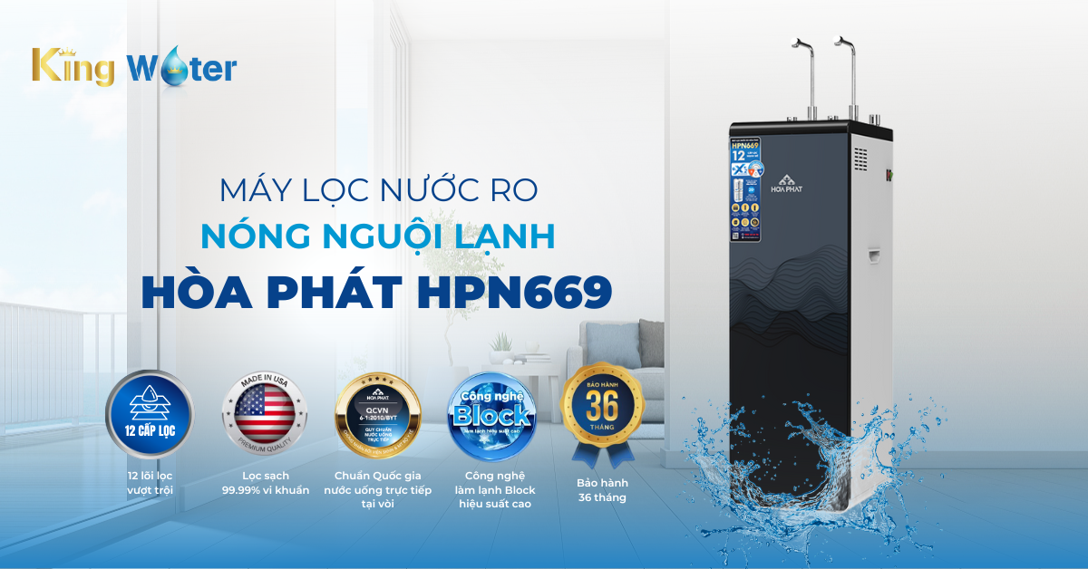 Máy lọc nước RO nóng nguội lạnh Hòa Phát HPN669 12 lõi