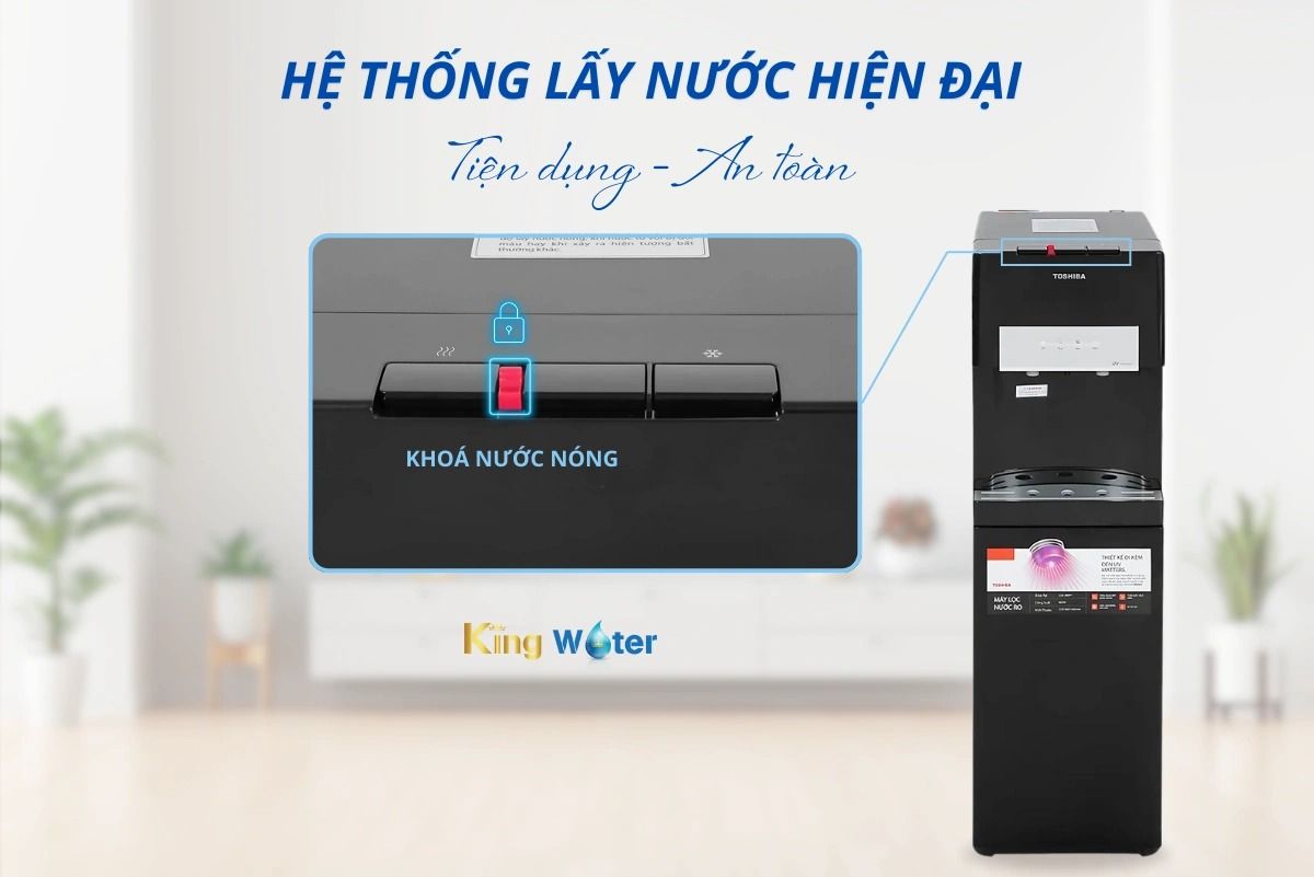 Việc điều khiển lấy nước được thực hiện thông qua các nút nhấn đặt trên đỉnh tủ