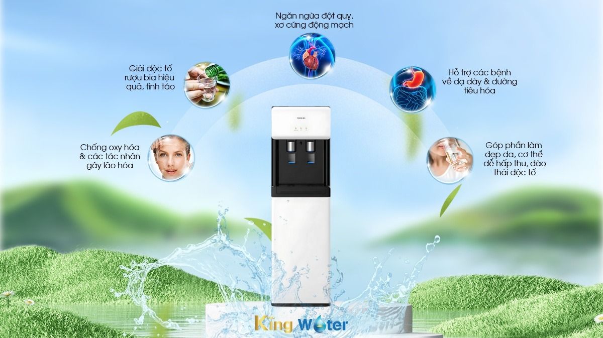 Nguồn nước đầu ra bổ sung phân tử Hydrogen hòa tan, có tác dụng tuyệt vời cho sức khỏe người dùng