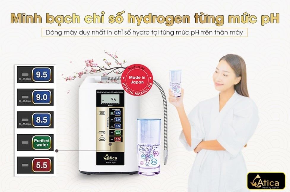 Sản phẩm máy lọc Atica MHW-H5(V) cung cấp từng mức nước pH cao cấp