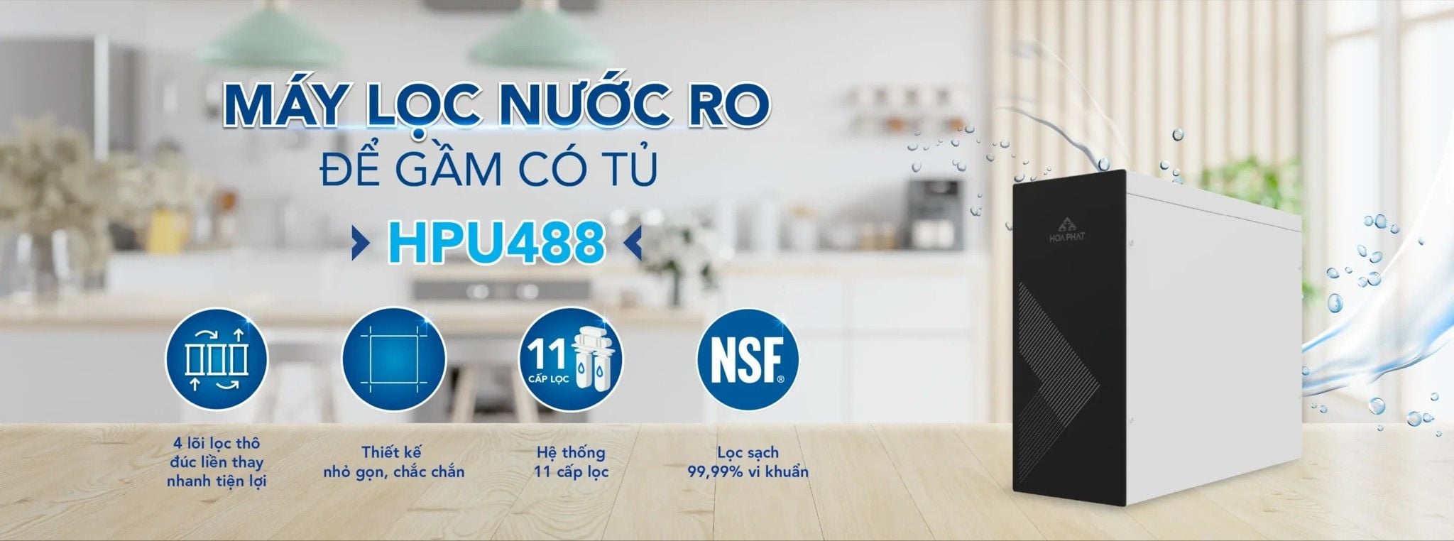 Máy lọc nước RO để gầm Hòa Phát HPU488