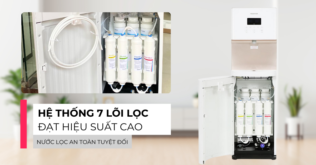 Hệ thống 7 lõi lọc hiệu suất cao, cho nước lọc an toàn tuyệt đối