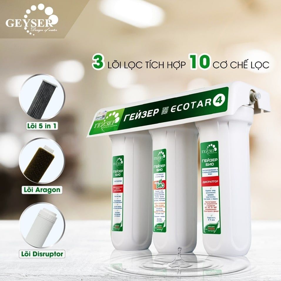 Geyser Ecotar 4 chính là bộ tiền lọc phù hợp với máy Kangen JR2 nhất