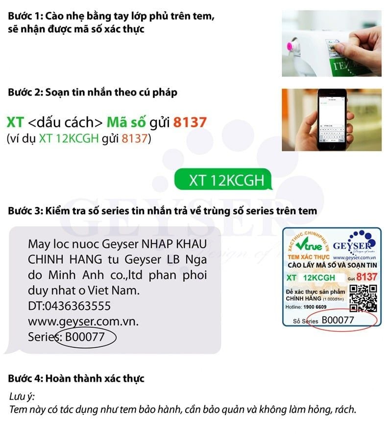 Cào mã số trên tem, nhắn tin để đối chiếu số series