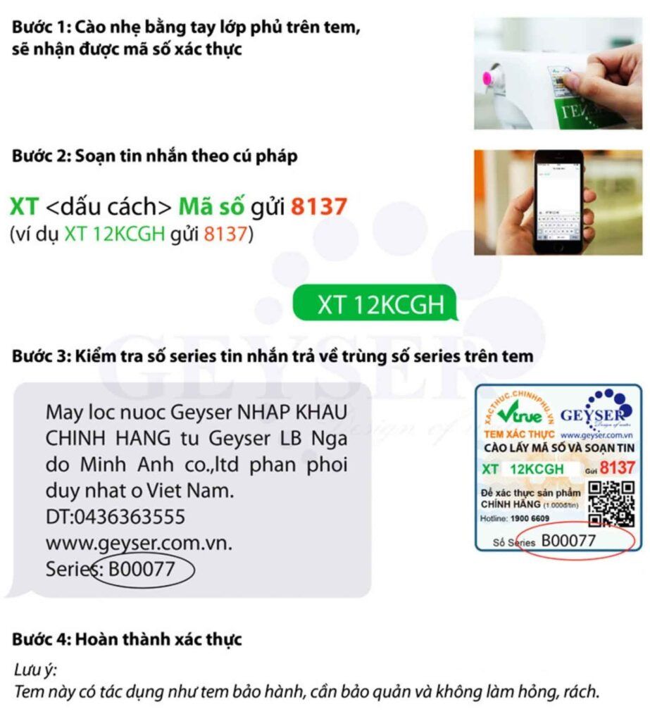 Gửi tin nhắn cho tổng đài để xác thực máy Ecotar 4 chính hãng