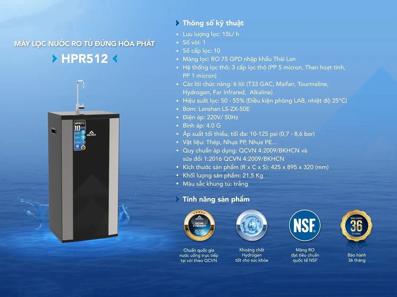 Máy lọc nước RO tủ đứng Hòa Phát HPR512