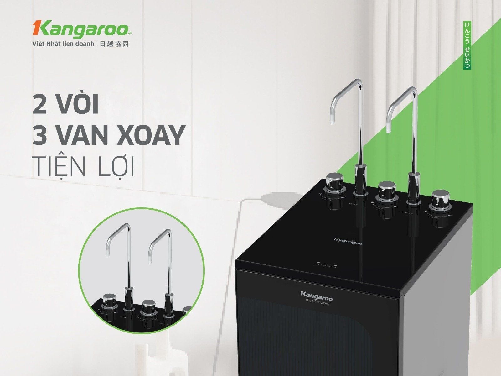 2 vòi, 3 van xoay tiện lợi 360 độ