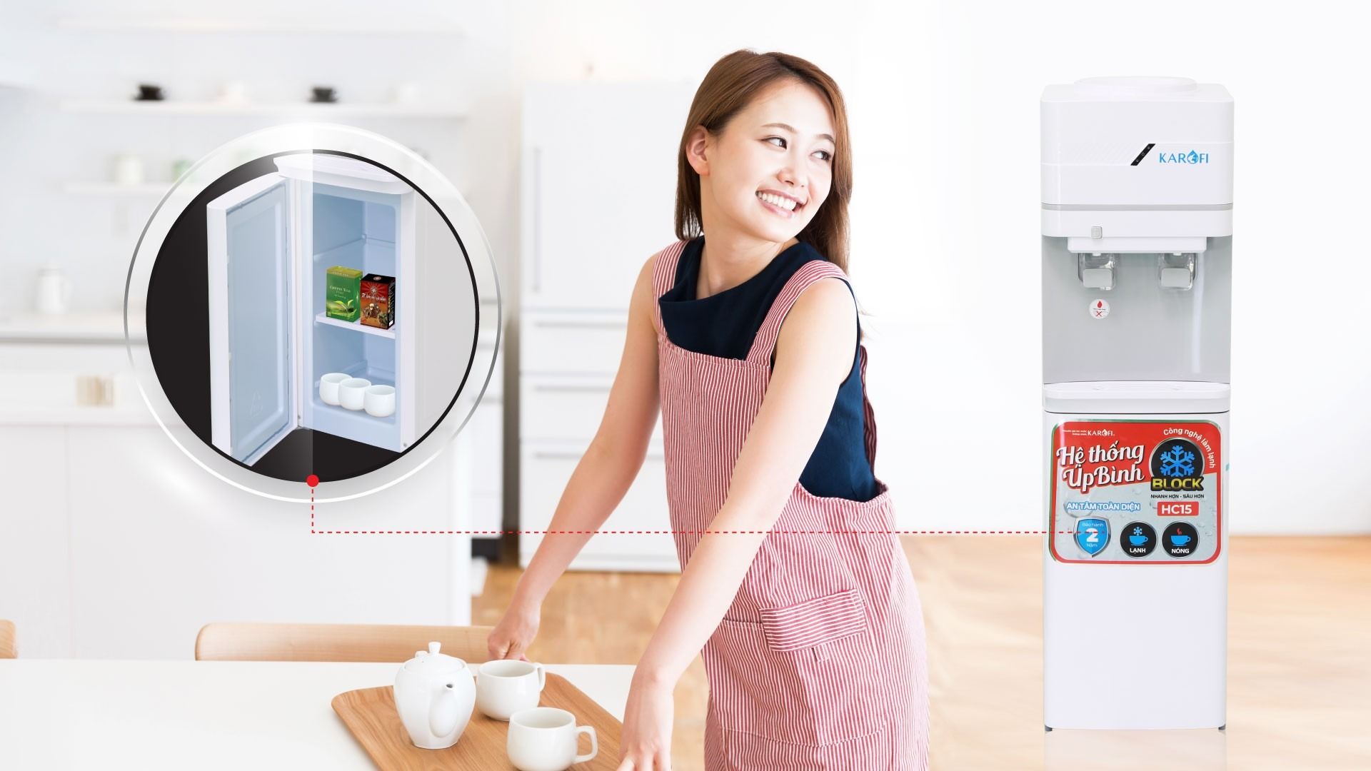 Cây nóng lạnh Karofi úp bình HC15 - Thiết kế thêm một tủ chứa đồ tiện lợi