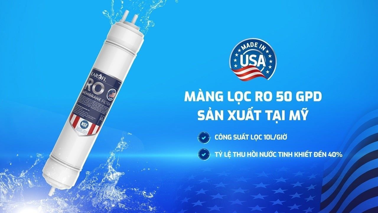 Karofi KAQ-U65 lọc sạch hiệu quả với lõi RO 50GPD Purifim sản xuất tại Mỹ