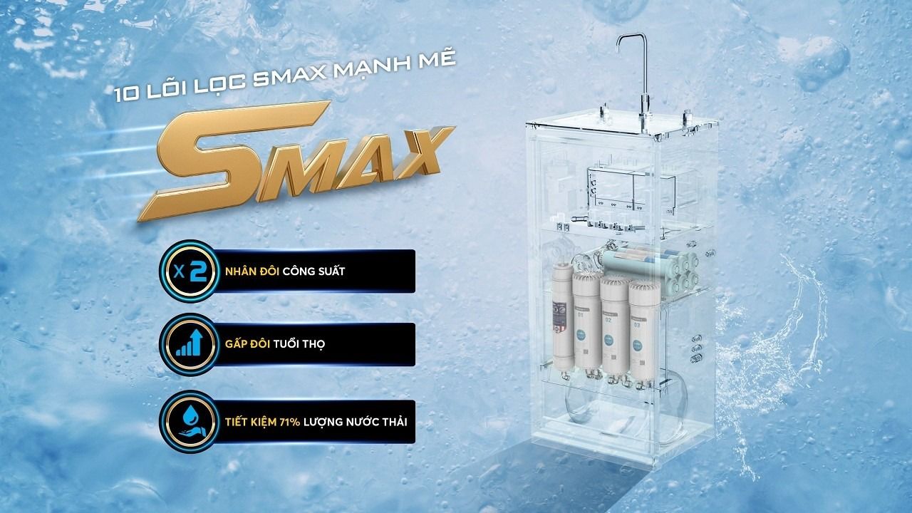 Máy lọc nước Karofi KAD-D59 sở hữu 10 lõi lọc Smax mạnh mẽ