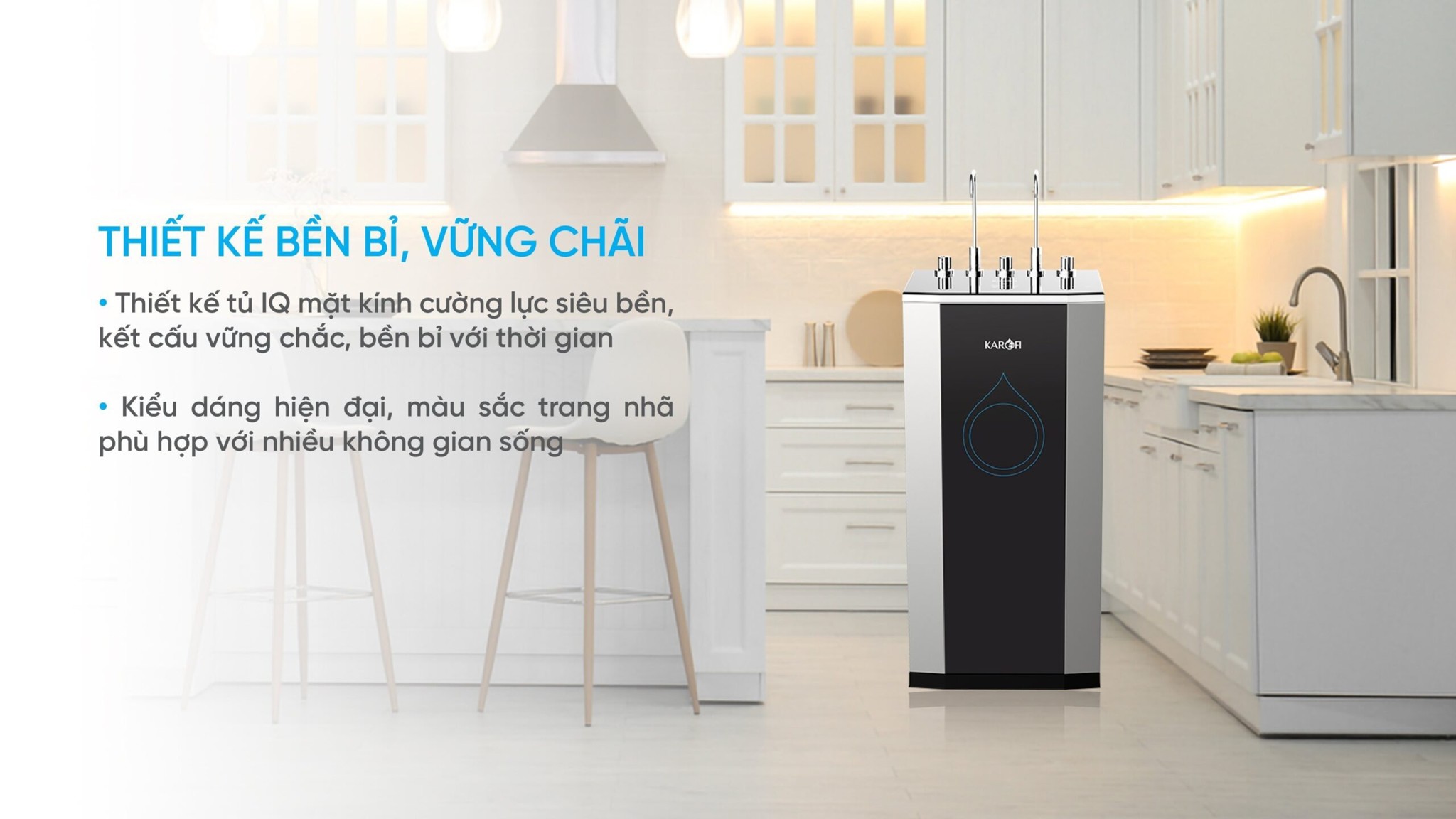 Máy lọc nước Karofi KAD-D50 sở hữu thiết kế bền bỉ, vững chãi