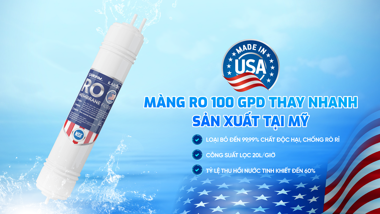 Karofi KAD-D69 sử dụng màng RO 100 GPD chuẩn Mỹ