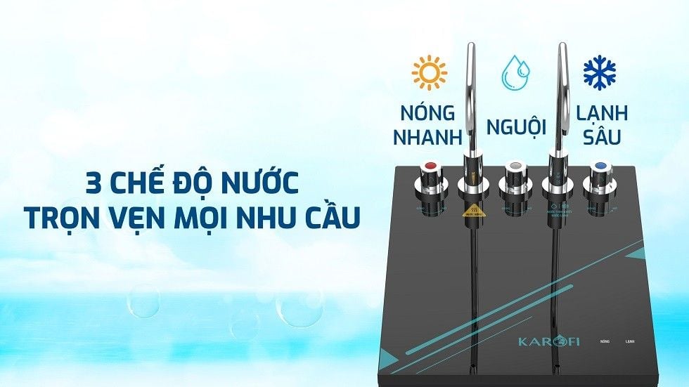 Karofi KAD-HC68 có 3 chế độ nước nóng - lạnh - nguội tiện lợi