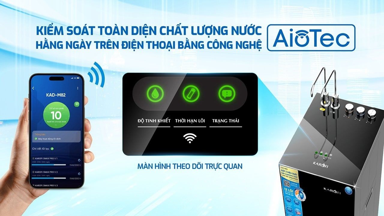 Công nghệ AioTec giám sát máy lọc nước Karofi KAD-M82 qua điện thoại