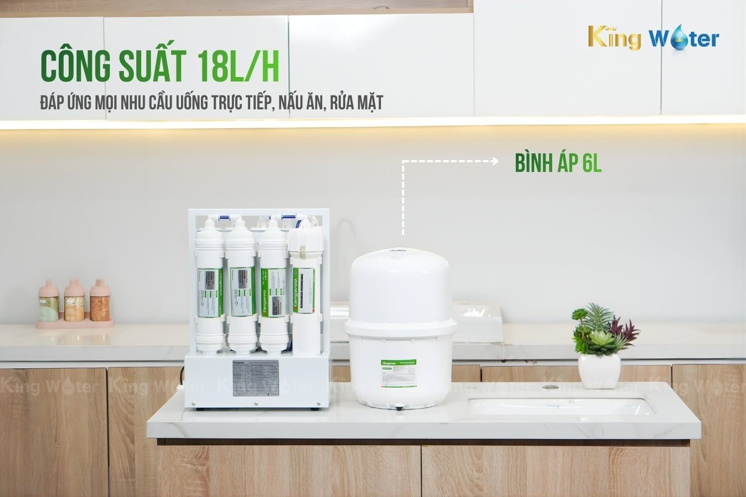 Kangaroo KGHP66 có công suất lọc đạt 18L/giờ và bình áp 6 lít