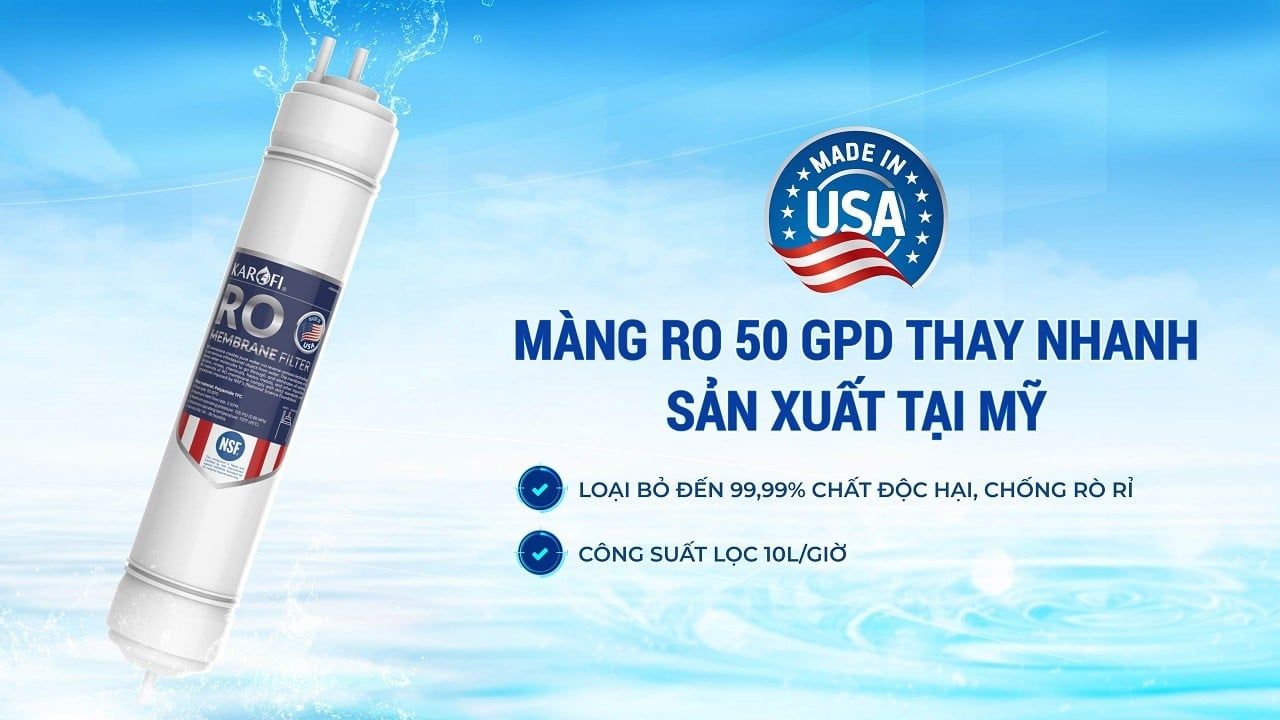 Màng RO 100 GPD nguyên khối sản xuất tại Mỹ lọc sạch đến 99,99% virus, vi khuẩn, ion kim loại nặng và chất độc hại