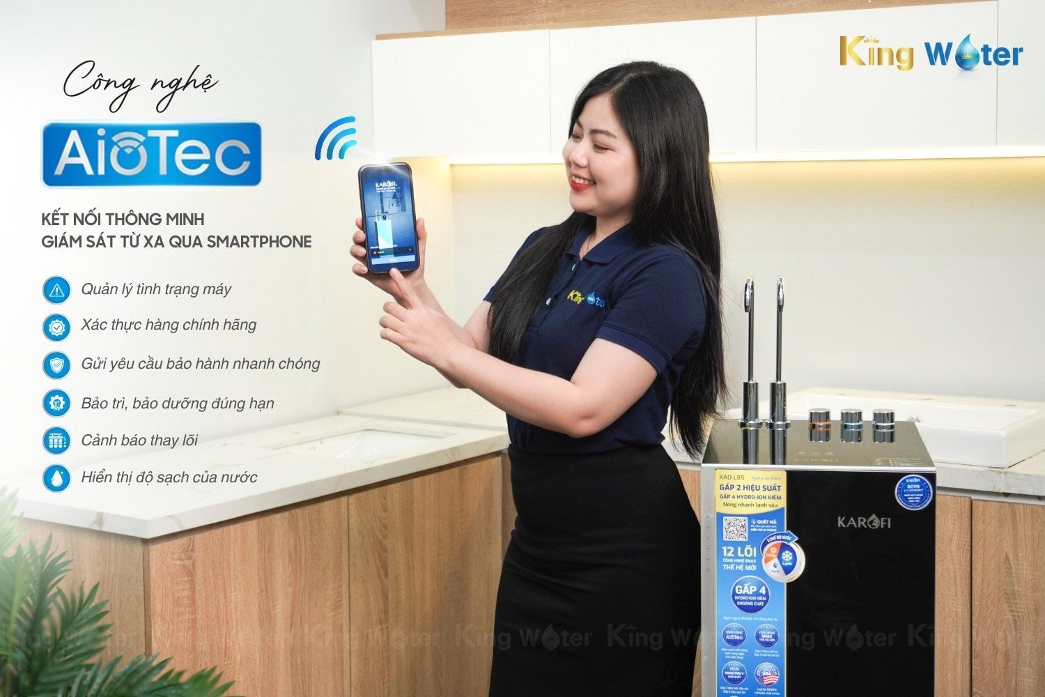 Máy Karofi KAD-L85 tích hợp công nghệ AioTec giúp giám sát chất lượng nước