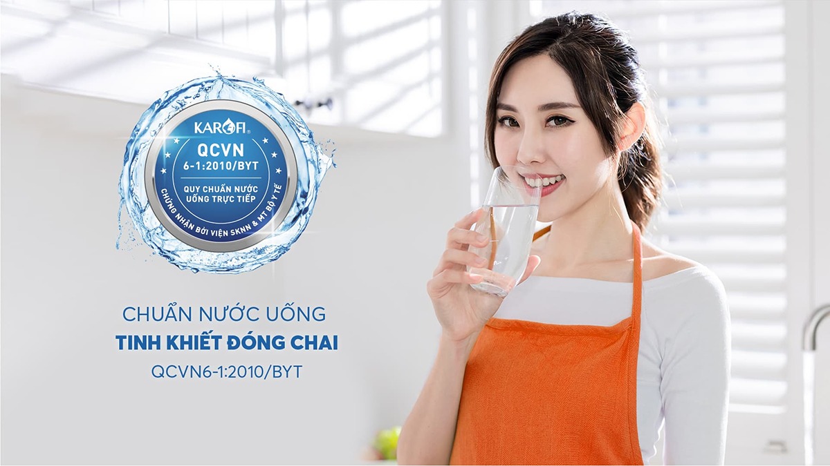 Karofi Livotec 612 đạt chứng nhận nước uống đóng chai tinh khiết QCVN 6-1:2010
