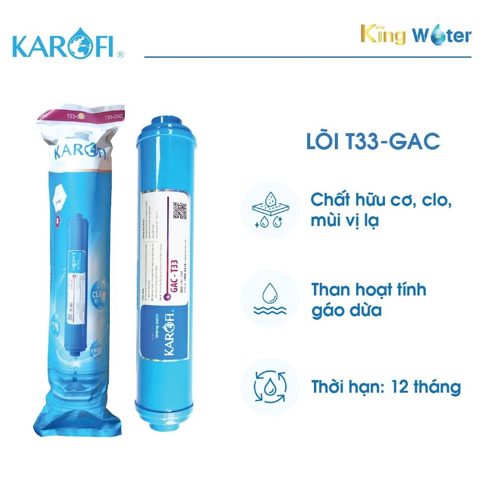 Lõi T33-GAC khử mùi và trung hoà axit, cân bằng độ pH