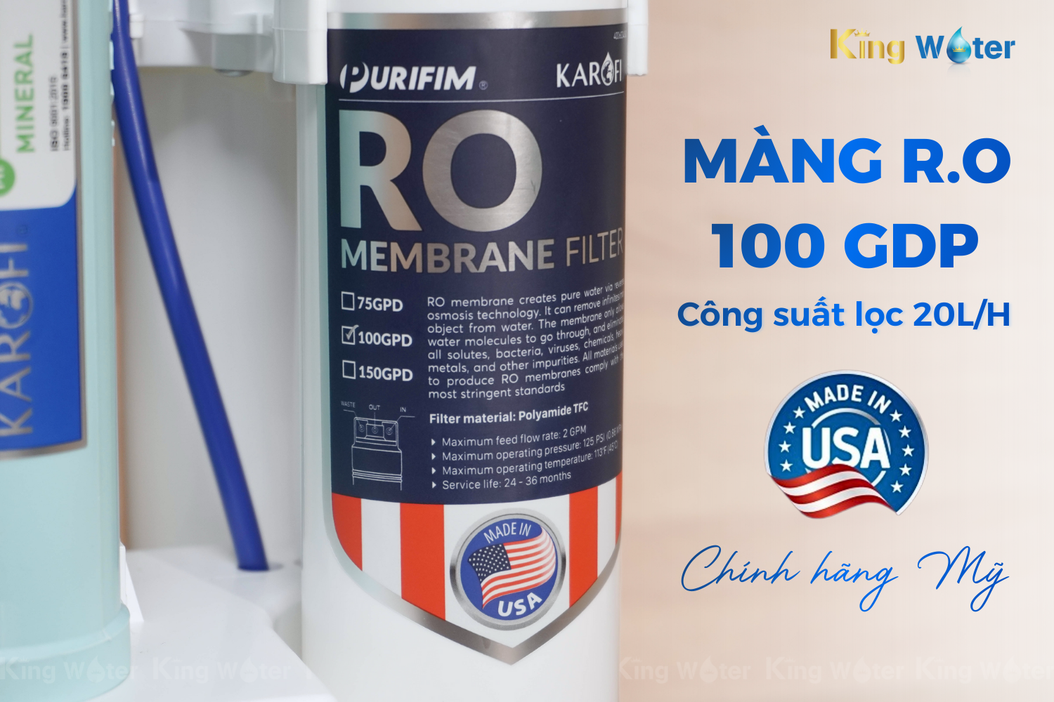 Màng lọc 100 GPD của máy lọc nước Karofi KAQ-U05 Pro mang lại hiệu quả lọc vượt trội