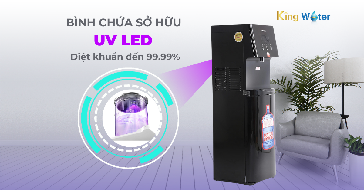 Công nghệ kháng khuẩn bằng đèn UV trên máy làm nóng lạnh Toshiba giúp diệt khuẩn 99,99%