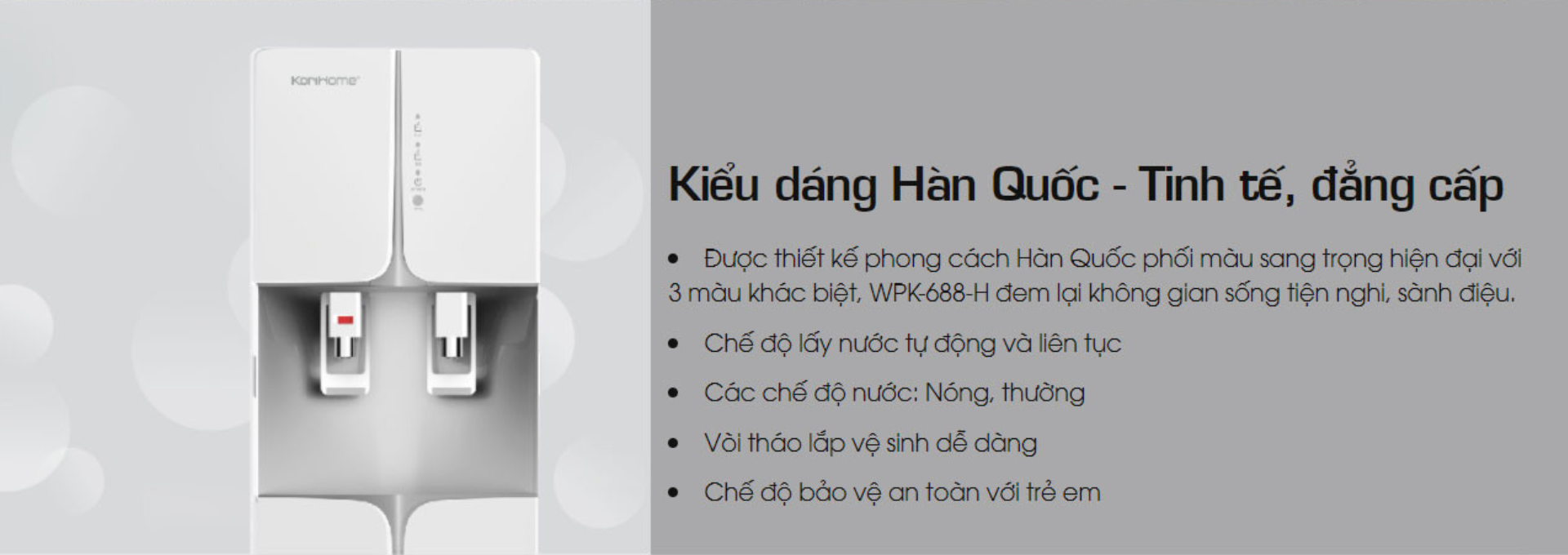 Máy lọc nước RO Korihome WPK-688-H thiết kế tủ đứng gọn gàng, chuẩn phong cách Hàn Quốc
