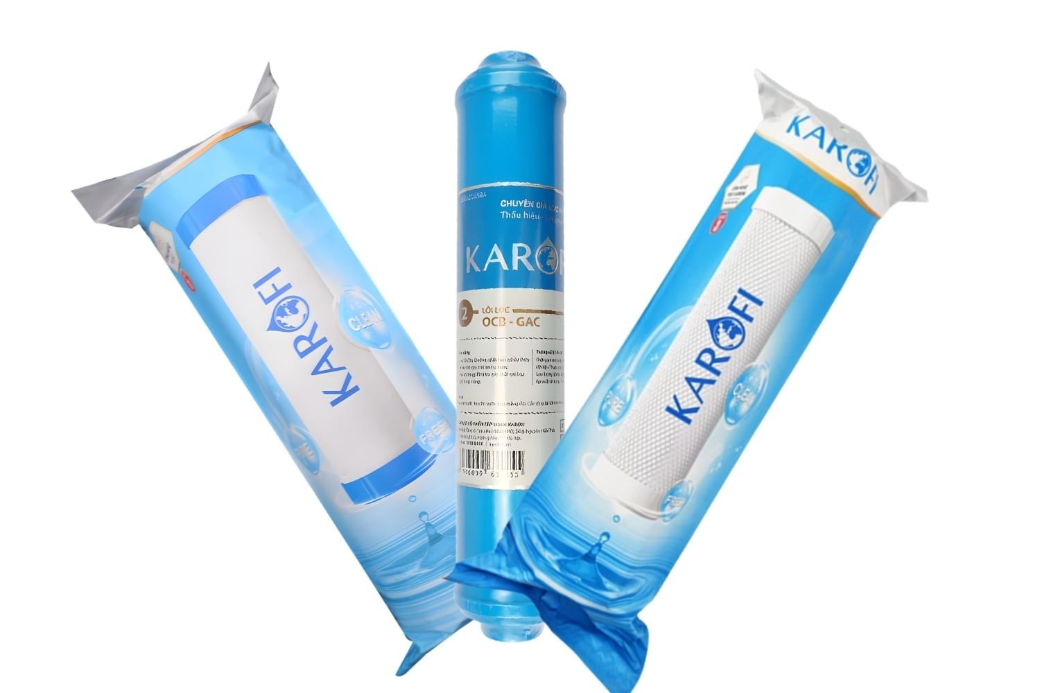Bộ sản phẩm lọ thô Karofi gồm 3 cấp lọc: SMAX DUO, GAC-OCB, SMAX DUO