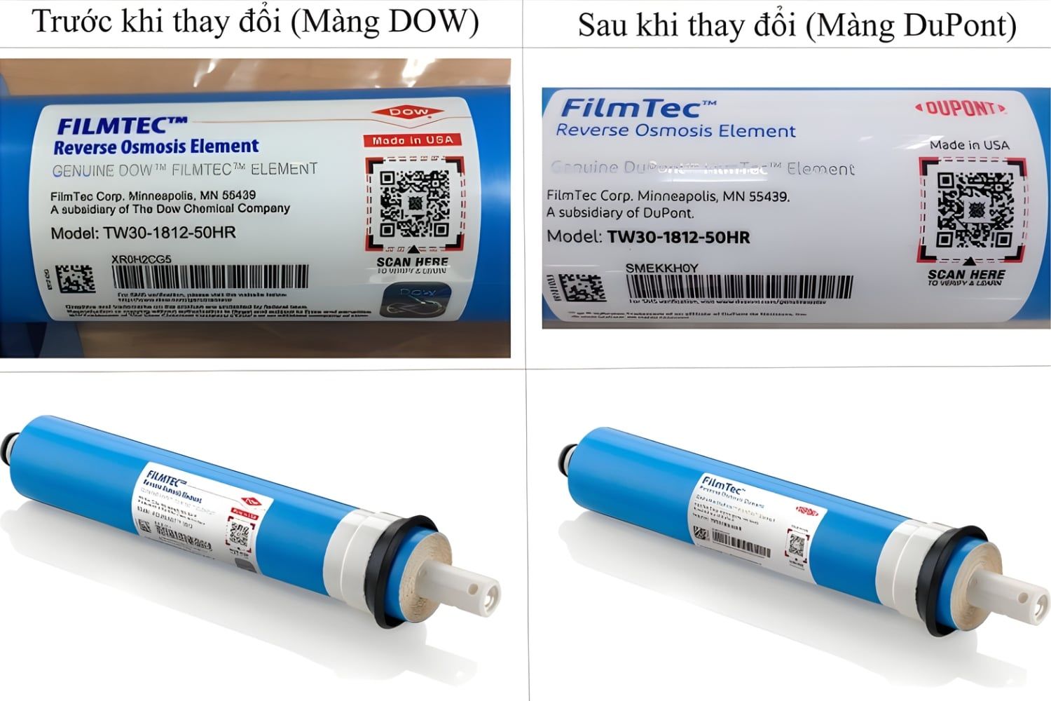 Màng lọc RO 50 GPD thay chậm Mỹ trước và sau đổi tên