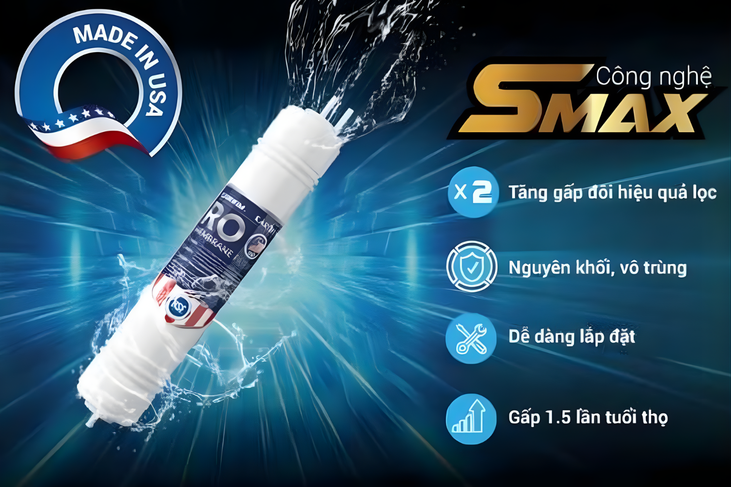 Màng RO 50/100GPD tháo lắp dễ dàng sản xuất tại Mỹ