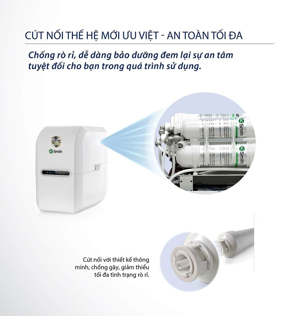 Máy Aosmith E2 được cải tiến với cút nối nhanh hiện đại