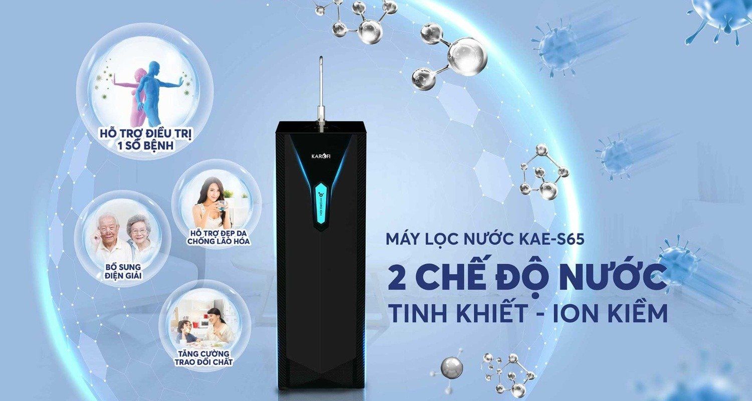 Karofi KAE-S65 được tích hợp 2 chế độ nước: Tinh khiết và Ion kiềm