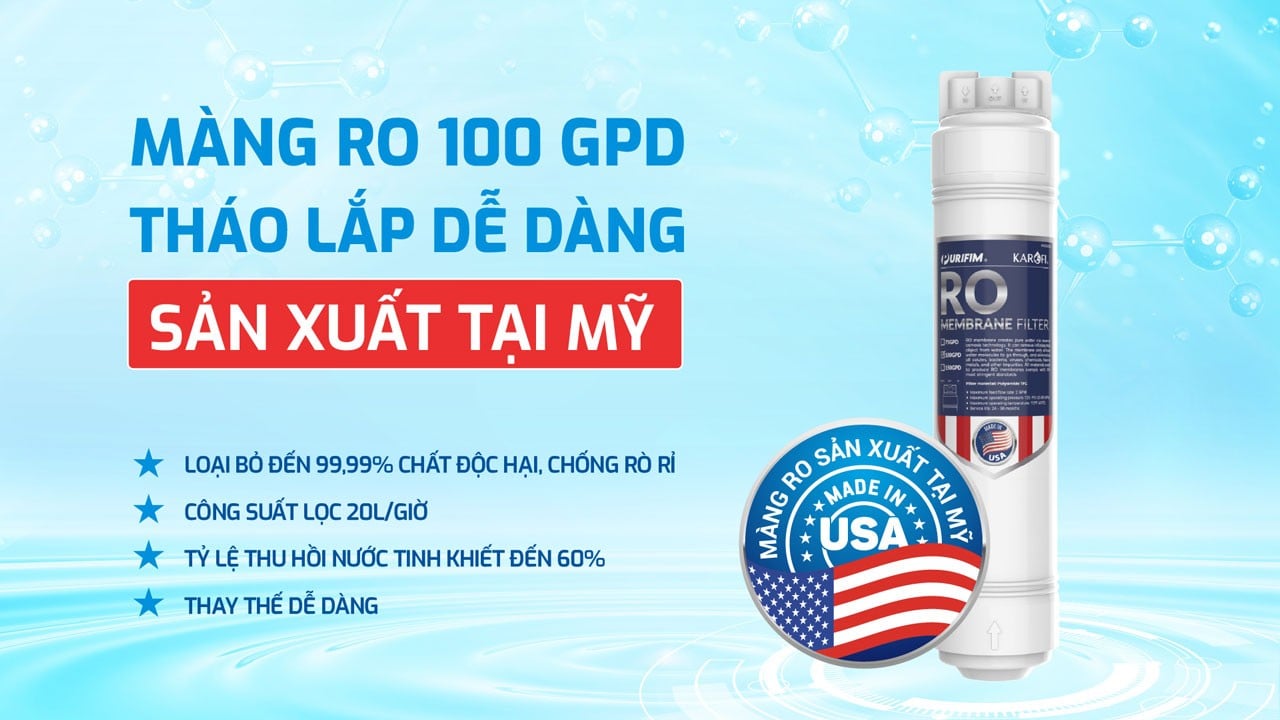 Máy lọc nước Hydro-ion Kiềm Karofi KAE-S68 trang bị màng RO 100GPD