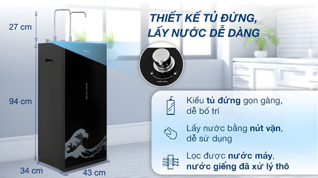 Thiết kế tủ đứng sang trọng kèm 2 vòi lấy nước tiện lợi